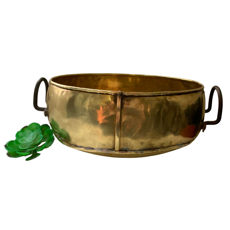 Reduced! 38cm Large Antique Hammered Brass & Copper Pot With Studded Handles, Cauldron/Candy Apple