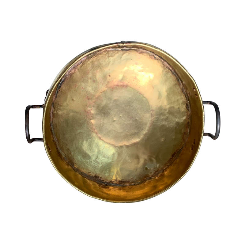 Reduced! 38cm Large Antique Hammered Brass & Copper Pot With Studded Handles, Cauldron/Candy Apple