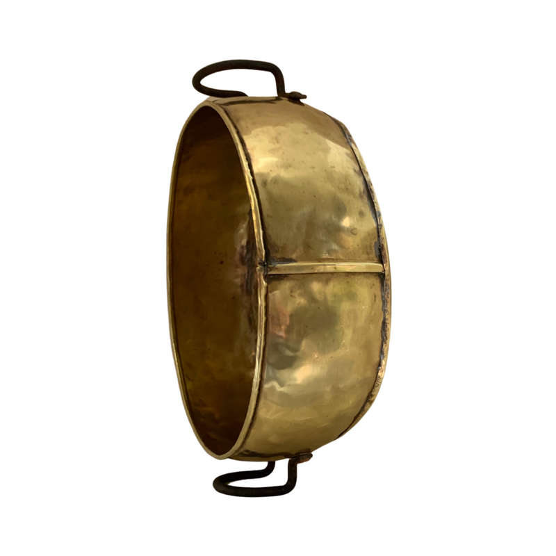 Reduced! 38cm Large Antique Hammered Brass & Copper Pot With Studded Handles, Cauldron/Candy Apple