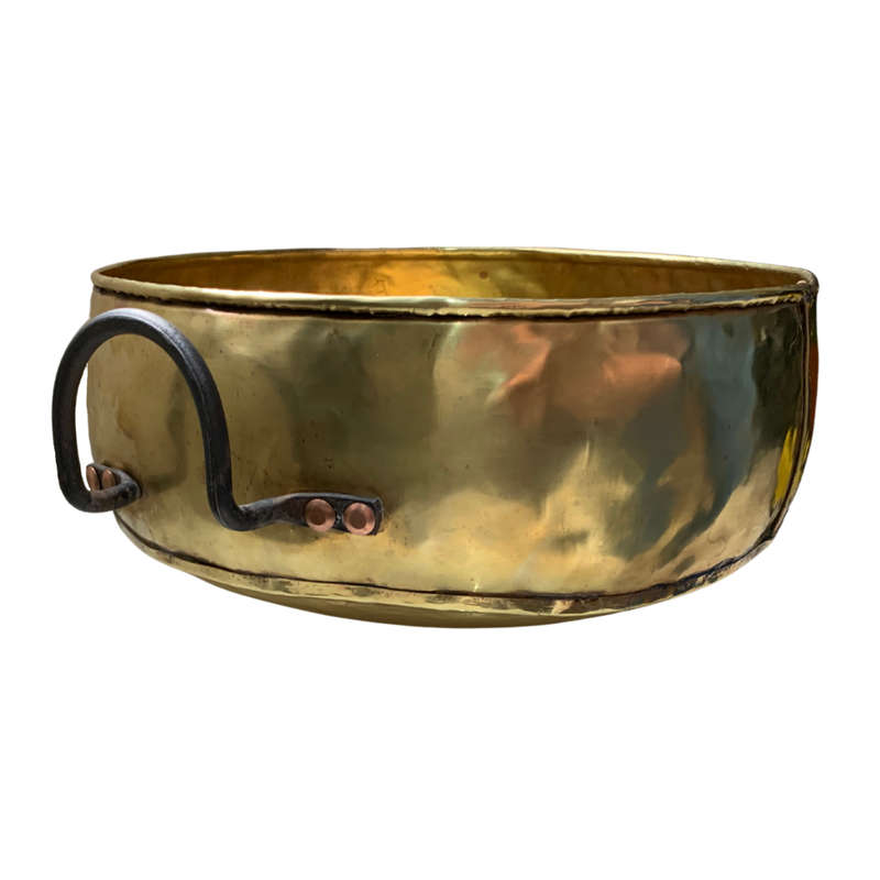 Reduced! 38cm Large Antique Hammered Brass & Copper Pot With Studded Handles, Cauldron/Candy Apple
