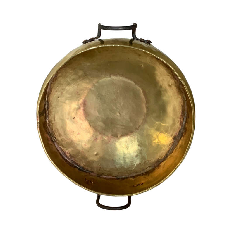 Reduced! 38cm Large Antique Hammered Brass & Copper Pot With Studded Handles, Cauldron/Candy Apple