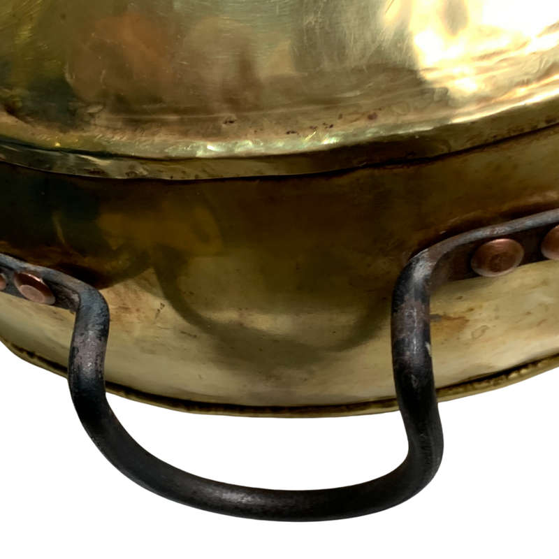 Reduced! 38cm Large Antique Hammered Brass & Copper Pot With Studded Handles, Cauldron/Candy Apple
