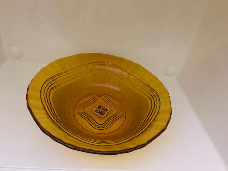 Large Vintage Serving Bowl, Depression Glass, Amber, Glass Mixing Bowl, Salad Bowl, Molded, Retro,