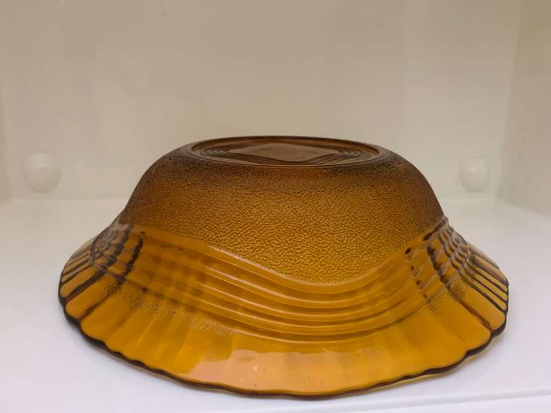 Large Vintage Serving Bowl, Depression Glass, Amber, Glass Mixing Bowl, Salad Bowl, Molded, Retro,