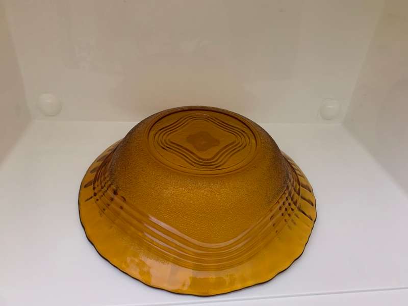 Large Vintage Serving Bowl, Depression Glass, Amber, Glass Mixing Bowl, Salad Bowl, Molded, Retro,
