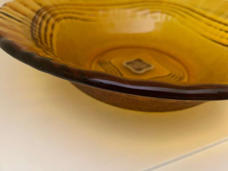 Large Vintage Serving Bowl, Depression Glass, Amber, Glass Mixing Bowl, Salad Bowl, Molded, Retro,