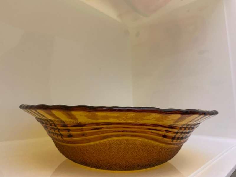 Large Vintage Serving Bowl, Depression Glass, Amber, Glass Mixing Bowl, Salad Bowl, Molded, Retro,