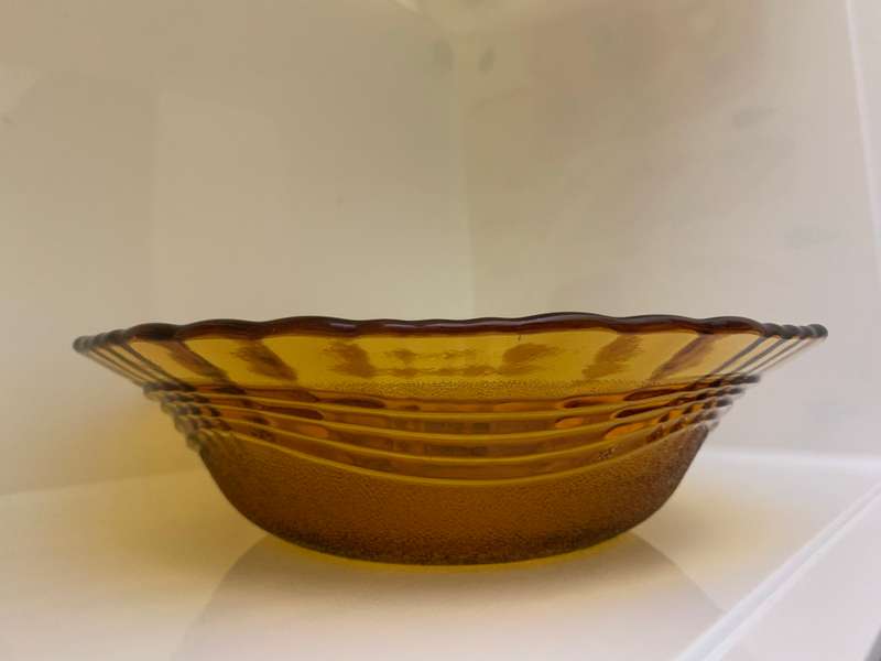 Large Vintage Serving Bowl, Depression Glass, Amber, Glass Mixing Bowl, Salad Bowl, Molded, Retro,