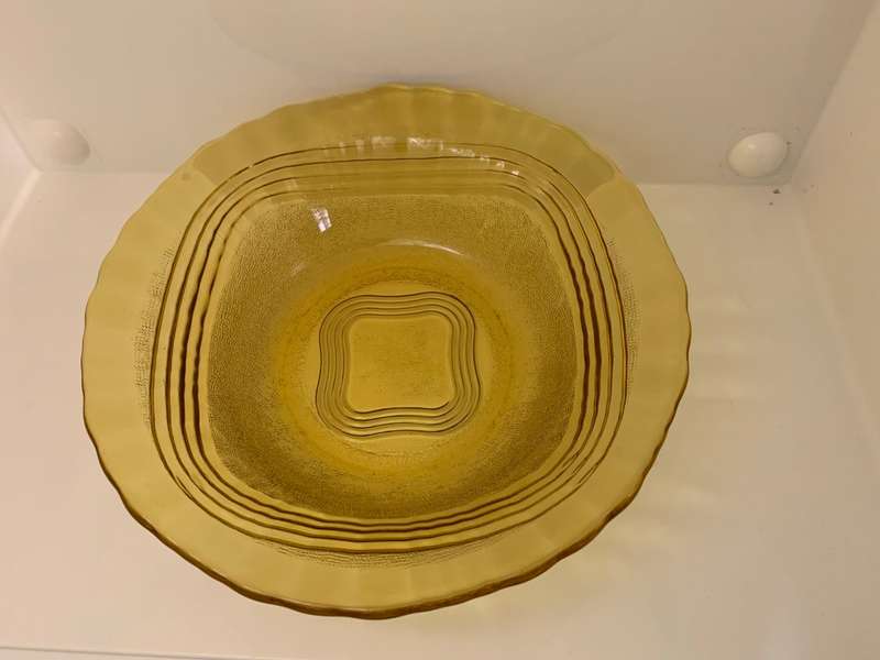 Large Vintage Serving Bowl, Depression Glass, Amber, Glass Mixing Bowl, Salad Bowl, Molded, Retro,