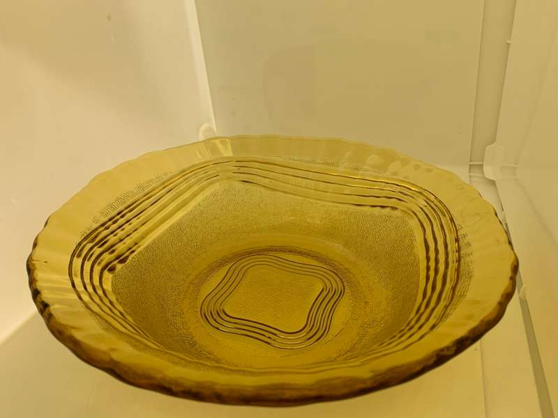 Large Vintage Serving Bowl, Depression Glass, Amber, Glass Mixing Bowl, Salad Bowl, Molded, Retro,