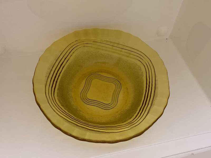 Large Vintage Serving Bowl, Depression Glass, Amber, Glass Mixing Bowl, Salad Bowl, Molded, Retro,