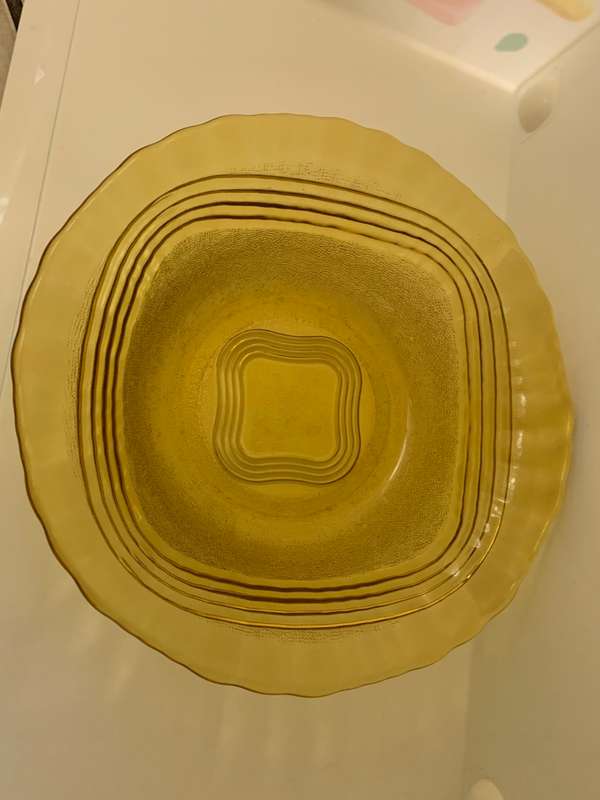 Large Vintage Serving Bowl, Depression Glass, Amber, Glass Mixing Bowl, Salad Bowl, Molded, Retro,