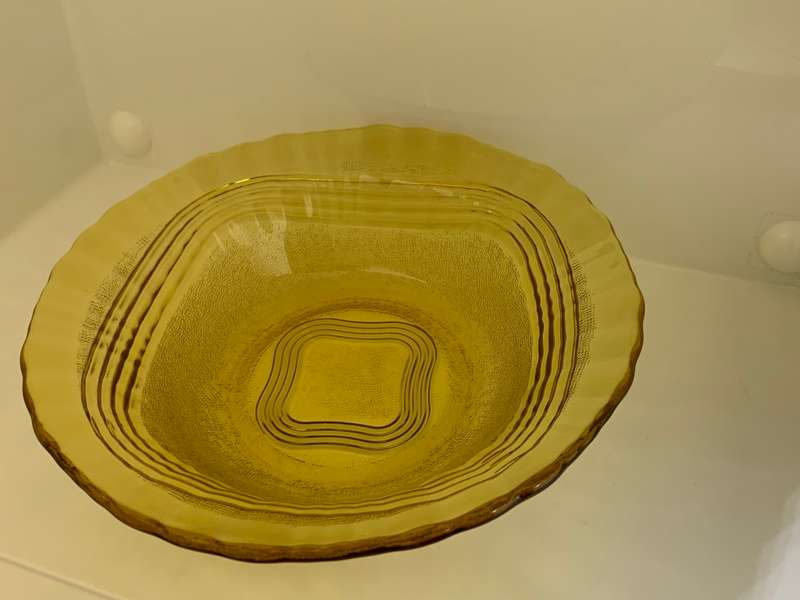 Large Vintage Serving Bowl, Depression Glass, Amber, Glass Mixing Bowl, Salad Bowl, Molded, Retro,