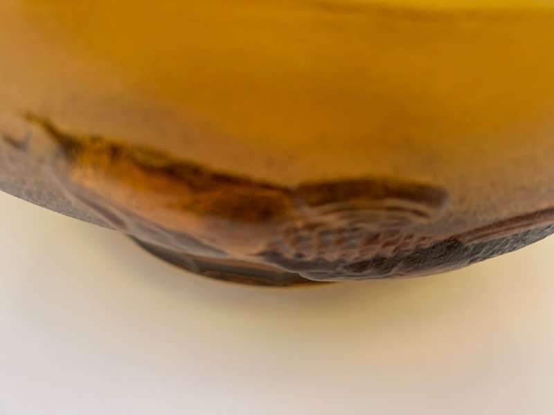 Large 26cm Amber Glass Salad Bowl with Koi Fish, Embossed, Amber Large Serving Bowl, Depression
