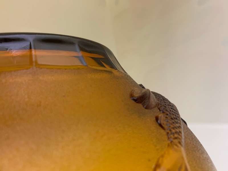 Large 26cm Amber Glass Salad Bowl with Koi Fish, Embossed, Amber Large Serving Bowl, Depression