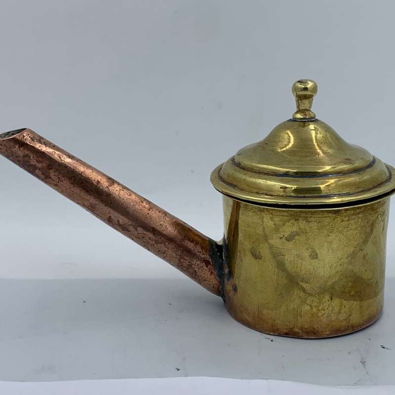 Rare Antique 18th Century Dutch Whale Oil Lamp, Copper and Brass Snotneus Fillers Kettle Form