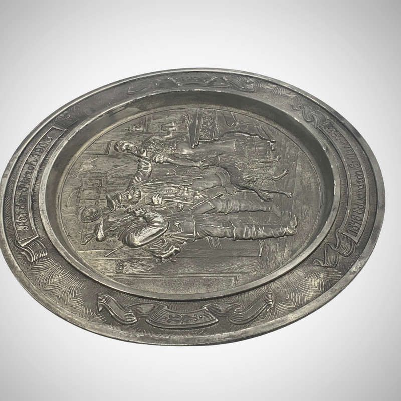 Vintage BMF C. Koch GmbH Pewter Collector Plate - `Auf der Pitsch 1903