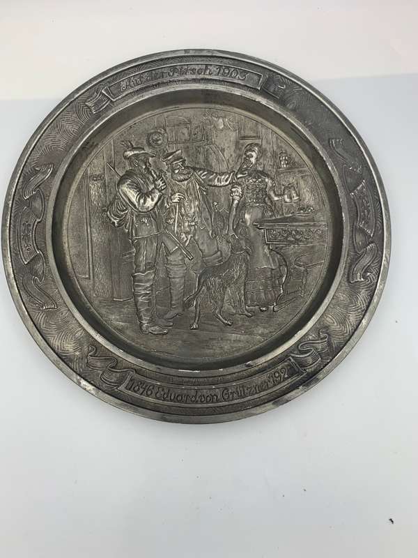 Vintage BMF C. Koch GmbH Pewter Collector Plate - `Auf der Pitsch 1903