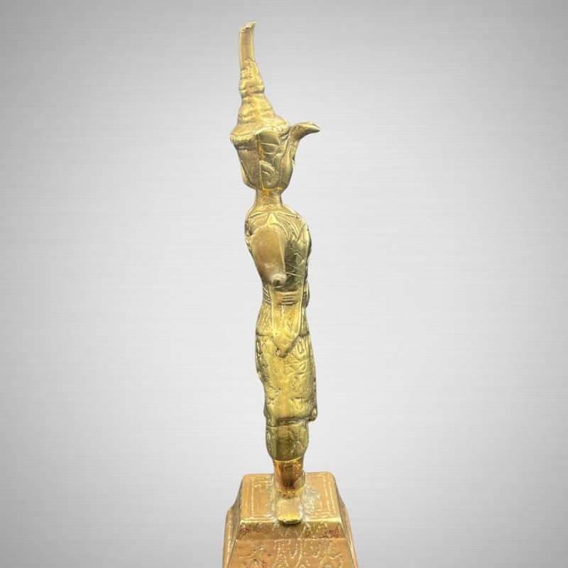 Reduced! Antique Thai or Chinese Asian Pair of Temple Dancers Bronze Brass-Qing, Buddha Theme