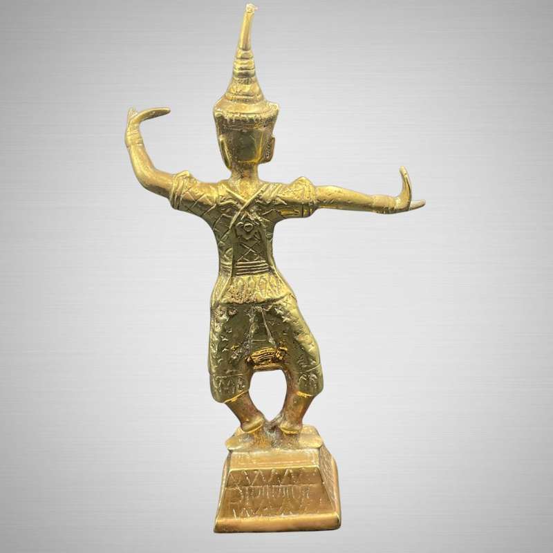 Reduced! Antique Thai or Chinese Asian Pair of Temple Dancers Bronze Brass-Qing, Buddha Theme