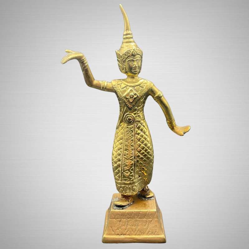 Reduced! Antique Thai or Chinese Asian Pair of Temple Dancers Bronze Brass-Qing, Buddha Theme
