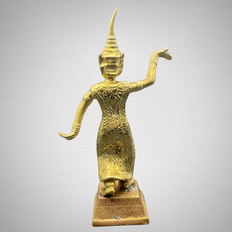 Reduced! Antique Thai or Chinese Asian Pair of Temple Dancers Bronze Brass-Qing, Buddha Theme