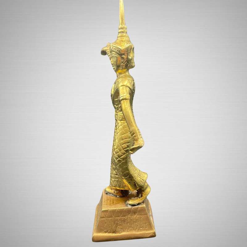 Reduced! Antique Thai or Chinese Asian Pair of Temple Dancers Bronze Brass-Qing, Buddha Theme