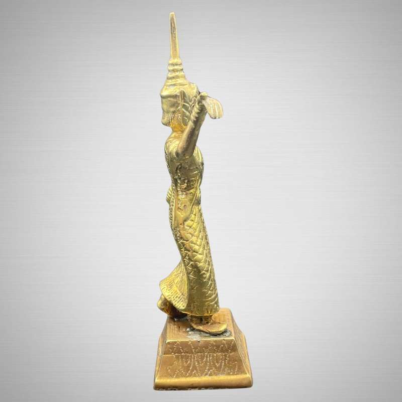 Reduced! Antique Thai or Chinese Asian Pair of Temple Dancers Bronze Brass-Qing, Buddha Theme
