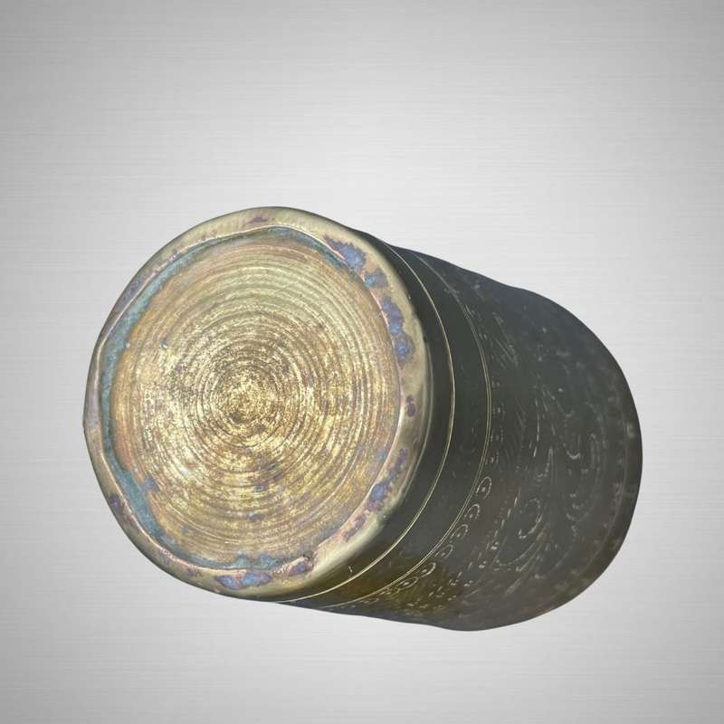 Vintage Hand-Engraved North Indian Brass Islamic Mughal Tumblers - Peacock Motif