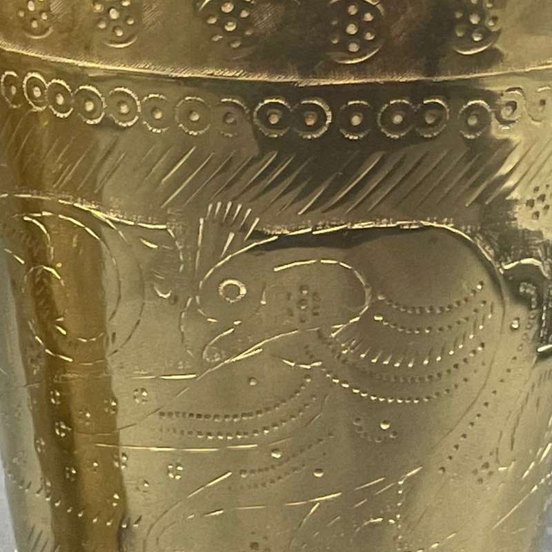 Vintage Hand-Engraved North Indian Brass Islamic Mughal Tumblers - Peacock Motif