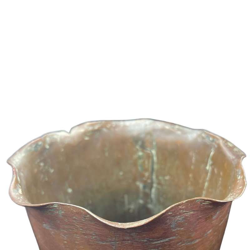 Large Antique Copper Cylinder Vases with Protea Flower Motif - Set of 2