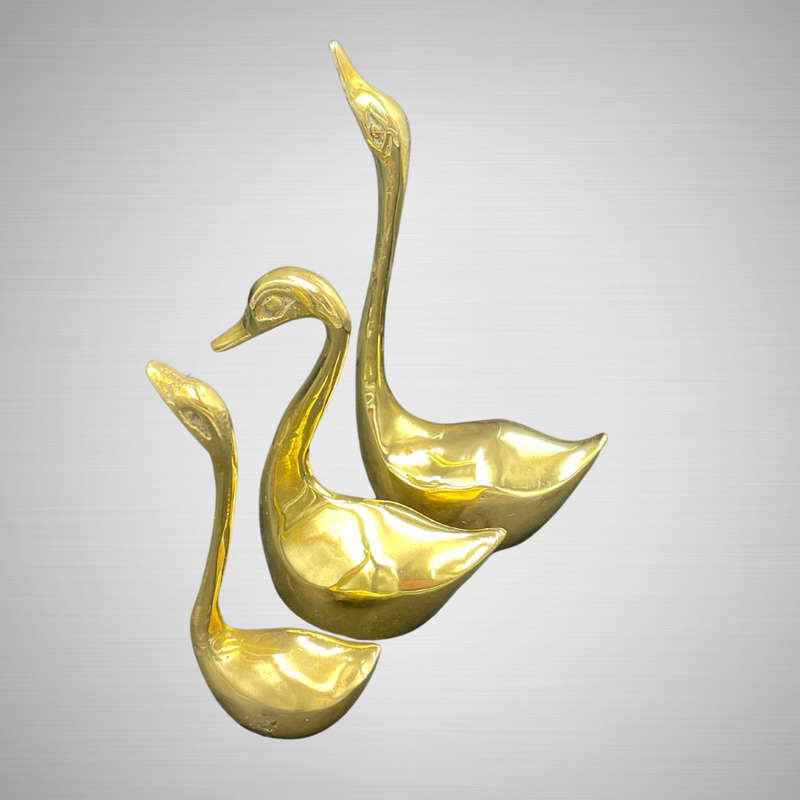 Vintage Brass Swan Figurine Trio - 1960s Indian Ornamental Statues