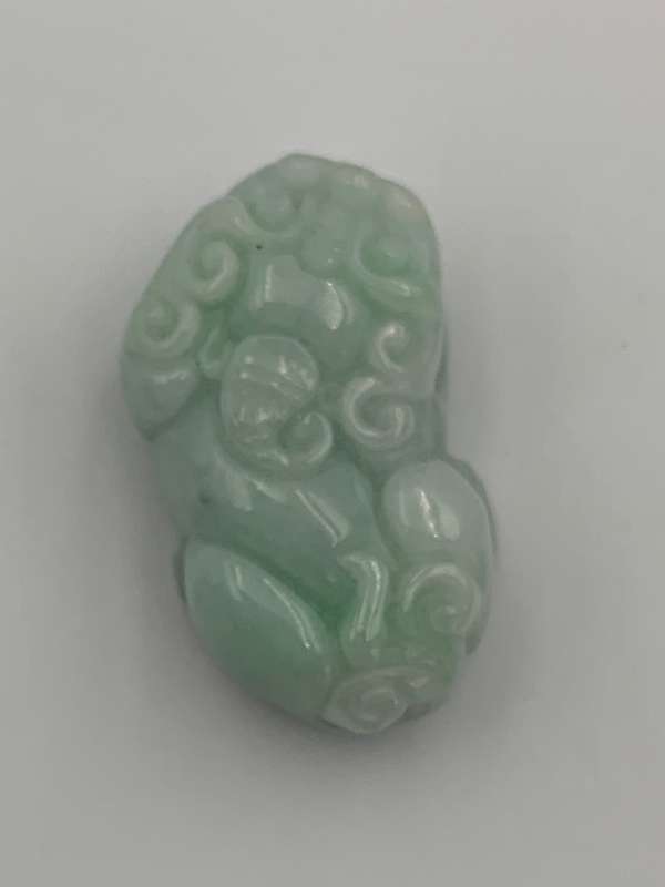 Foo Dog - Reduced !Vintage Ice Waxy Green Feng Shui Jadeite Wealth Pixiu Jade Pendant with Pedestal