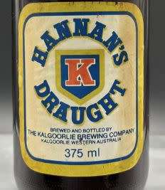 Hannans Draught Kalgoorlie Brewery Amber 375ml Rip Stubby Bottle  Full- Discounted