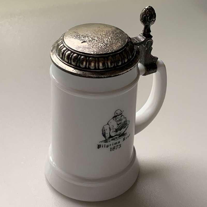 Vintage Original BMF Bierseidel Milk Glass Stein - Pilgrim`s Rest 1873 Souvenir