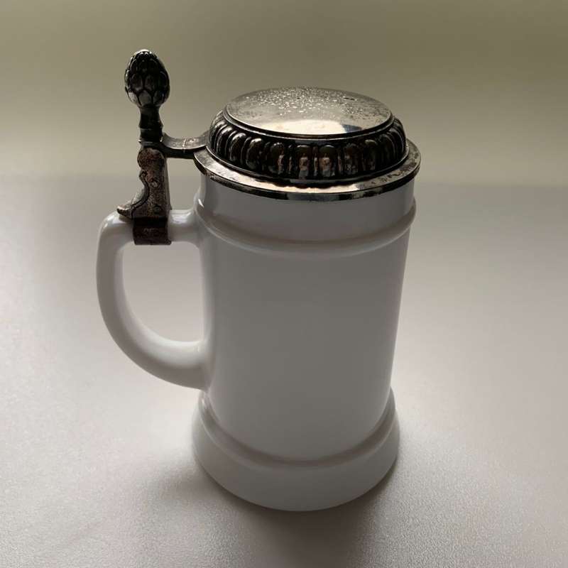 Vintage Original BMF Bierseidel Milk Glass Stein - Pilgrim`s Rest 1873 Souvenir