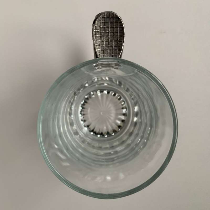 Large Clear Glass Beer Mug with Star Design Bottom & Pewter Thumb Grip - 350ml