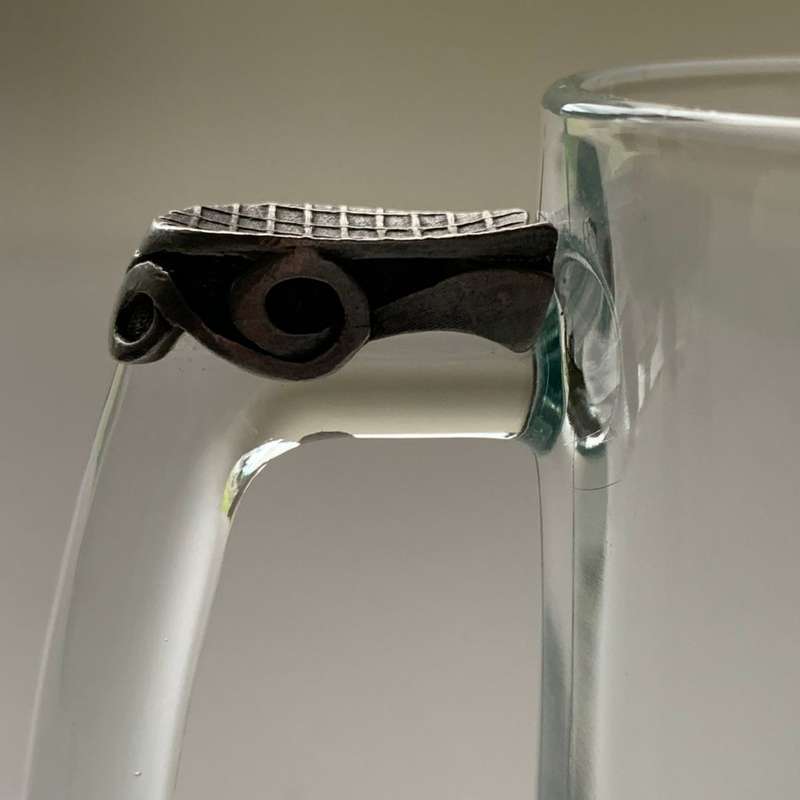 Large Clear Glass Beer Mug with Star Design Bottom & Pewter Thumb Grip - 350ml