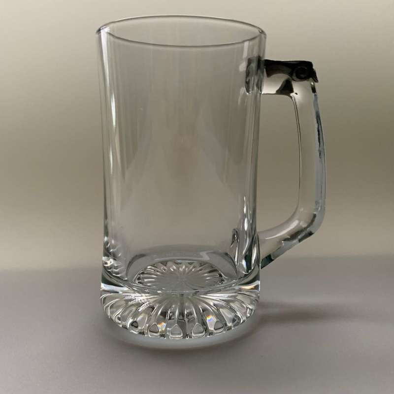 Large Clear Glass Beer Mug with Star Design Bottom & Pewter Thumb Grip - 350ml