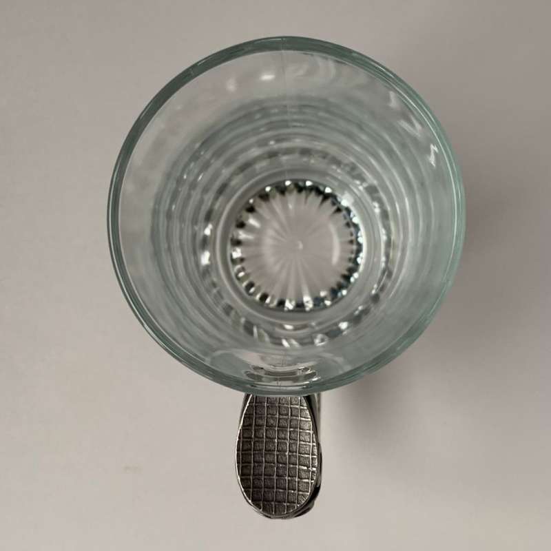 Large Clear Glass Beer Mug with Star Design Bottom & Pewter Thumb Grip - 350ml
