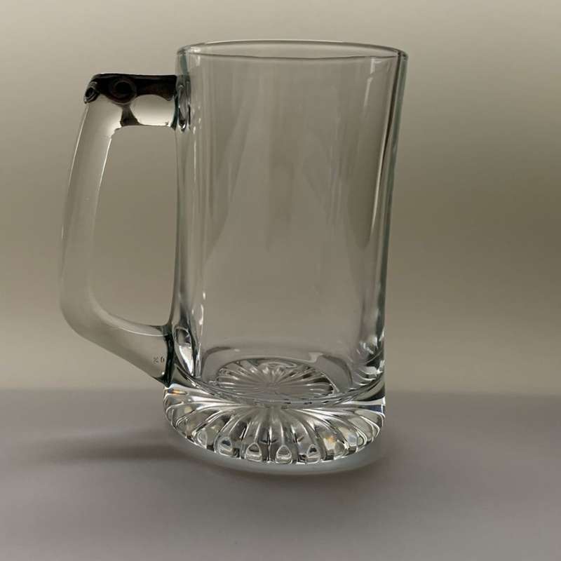 Large Clear Glass Beer Mug with Star Design Bottom & Pewter Thumb Grip - 350ml