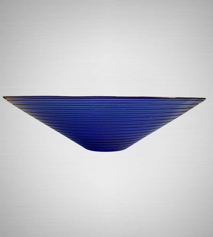 Vintage Cobalt Blue Ribbed Glass Fruit Bowl - Large 38cm Diameter