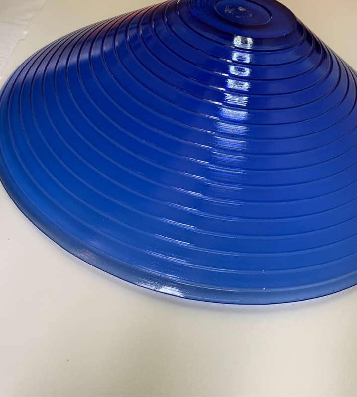 Vintage Cobalt Blue Ribbed Glass Fruit Bowl - Large 38cm Diameter