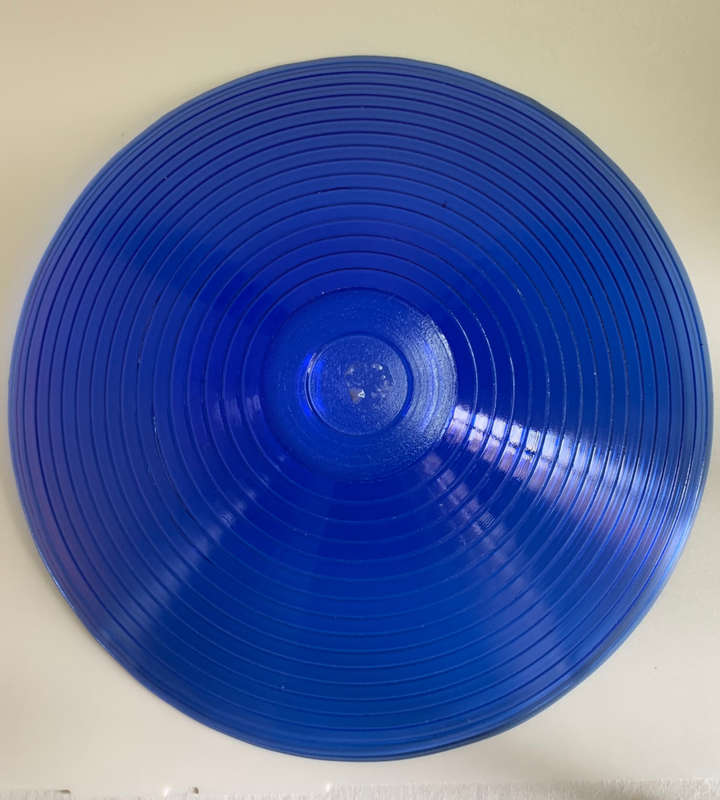 Vintage Cobalt Blue Ribbed Glass Fruit Bowl - Large 38cm Diameter