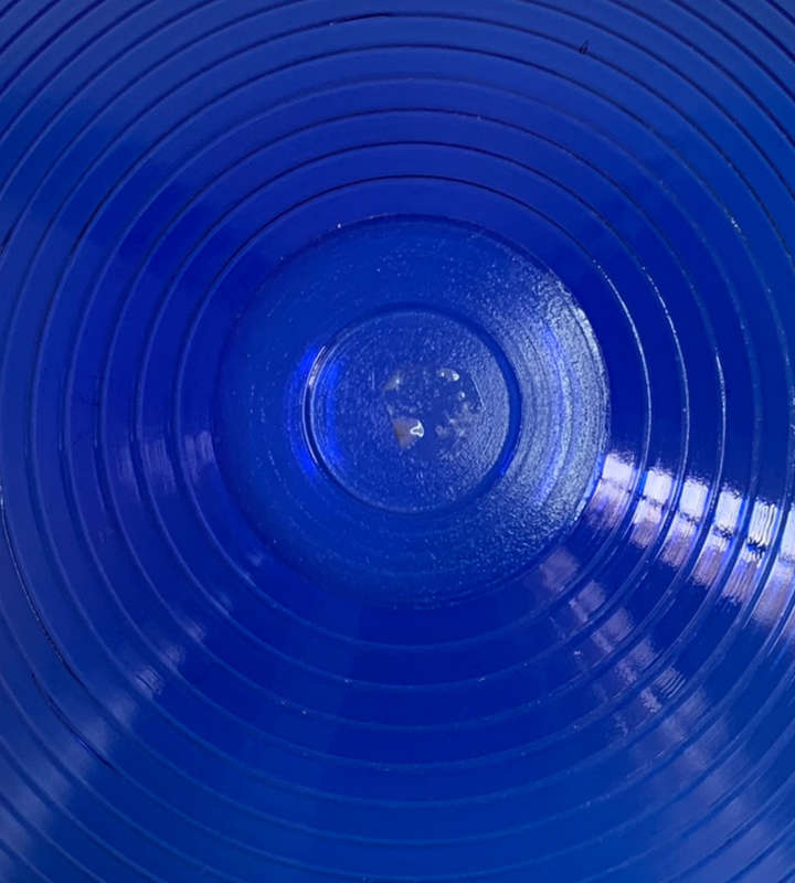 Vintage Cobalt Blue Ribbed Glass Fruit Bowl - Large 38cm Diameter