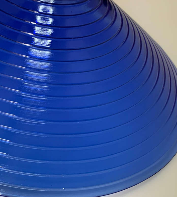 Vintage Cobalt Blue Ribbed Glass Fruit Bowl - Large 38cm Diameter