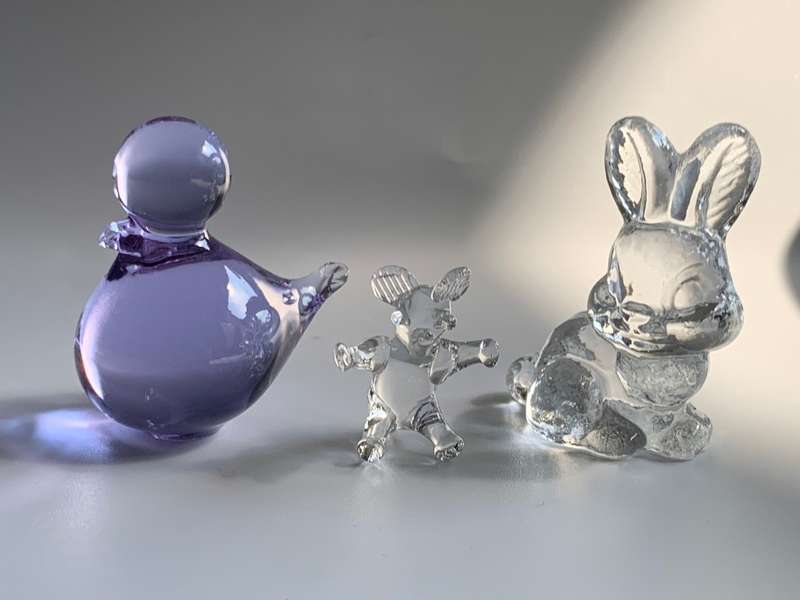 3 Piece Small Vintage Translucent Glass Figurines: Rare Collectible Trio