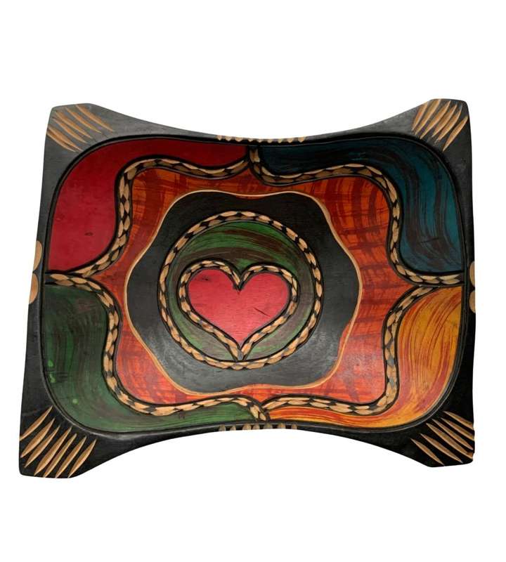 Contemporary Wooden Heart of Africa Fruit Art Bowl: Colourful Mango Wood Carving