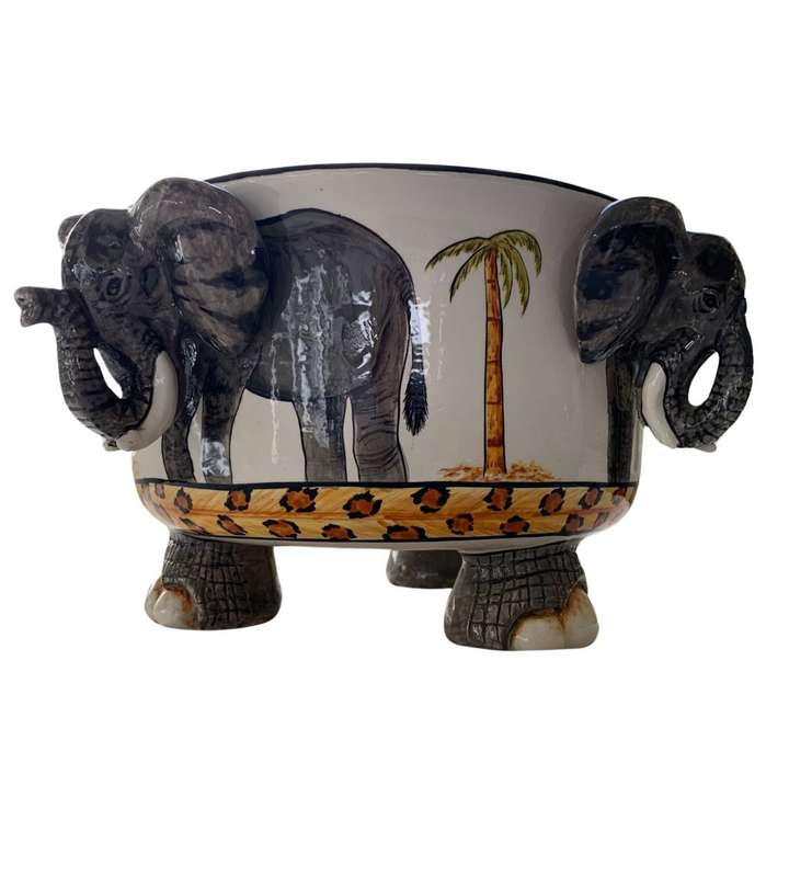 41cm Hand-Painted African Elephant Bowl and Tray Set - Nivek Ceramics