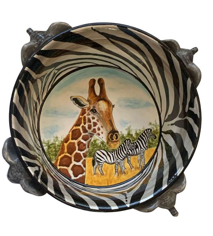 41cm Hand-Painted African Elephant Bowl and Tray Set - Nivek Ceramics
